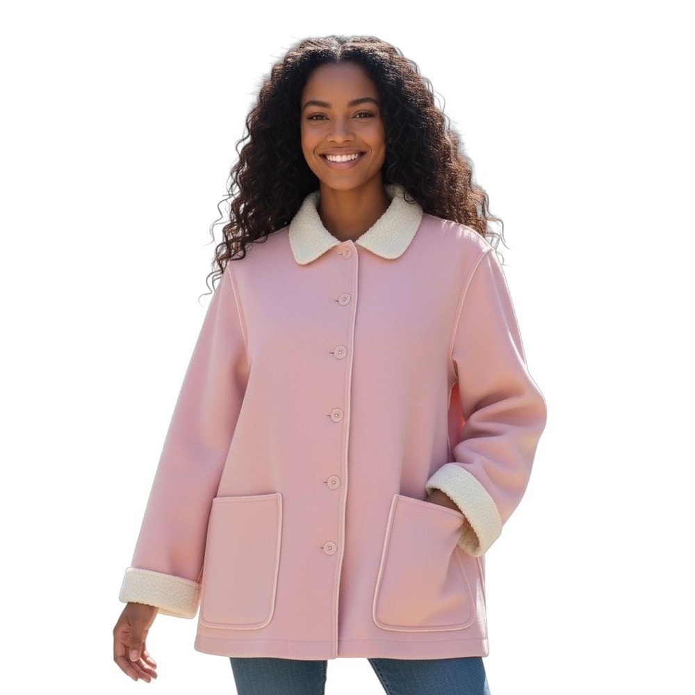 Alfred Dunner Women's Pink Coat L Long Sleeve Collared Button Front